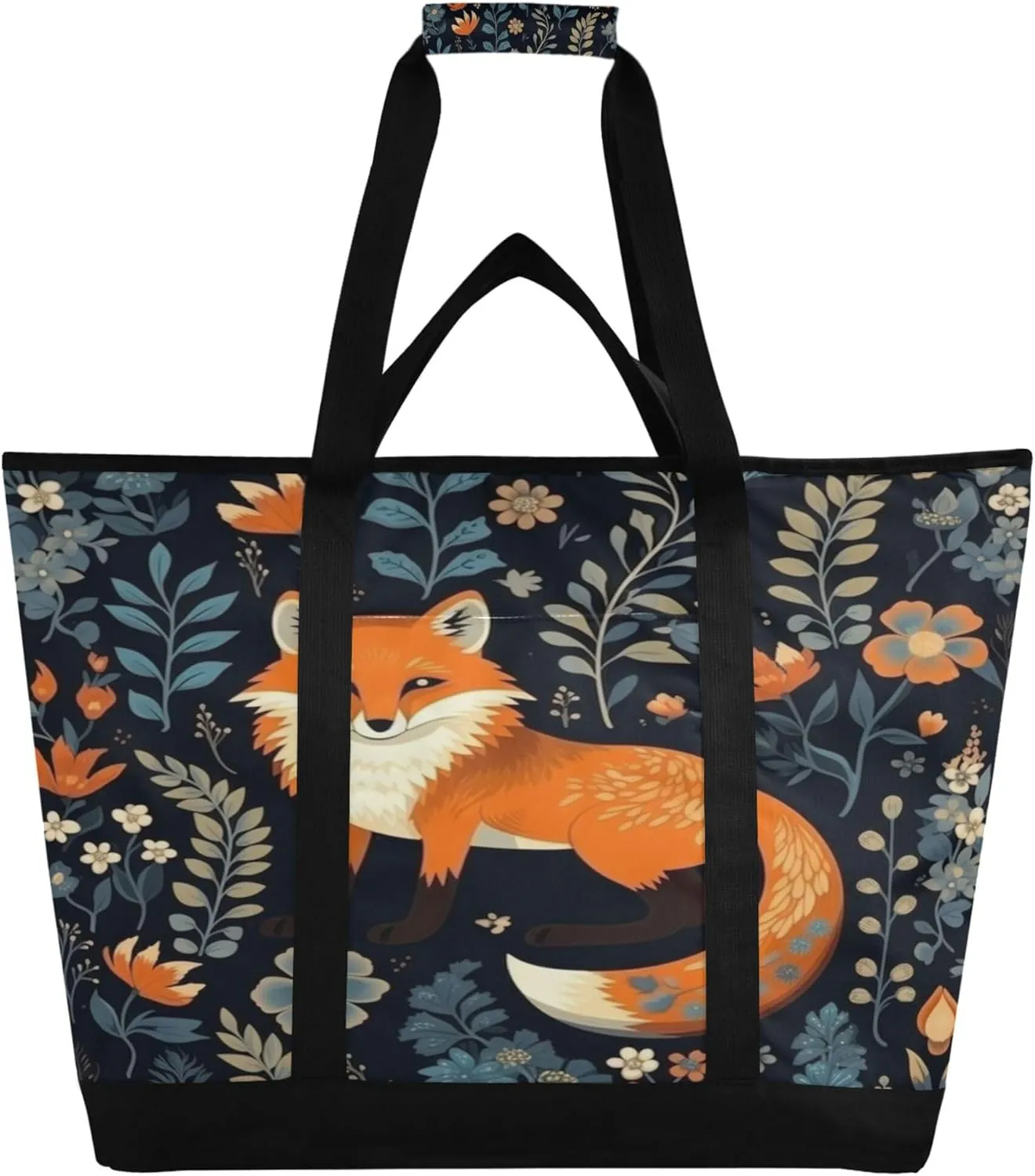 Fox Reusable Insulated Cooler Bag with Ice Pack Compartment - Large 47L Waterproof Thermal Grocery Tote for Picnic Beach Camping Lunch Storage
