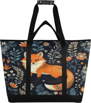 Fox Reusable Insulated Cooler Bag with Ice Pack Compartment - Large 47L Waterproof Thermal Grocery Tote for Picnic Beach Camping Lunch Storage