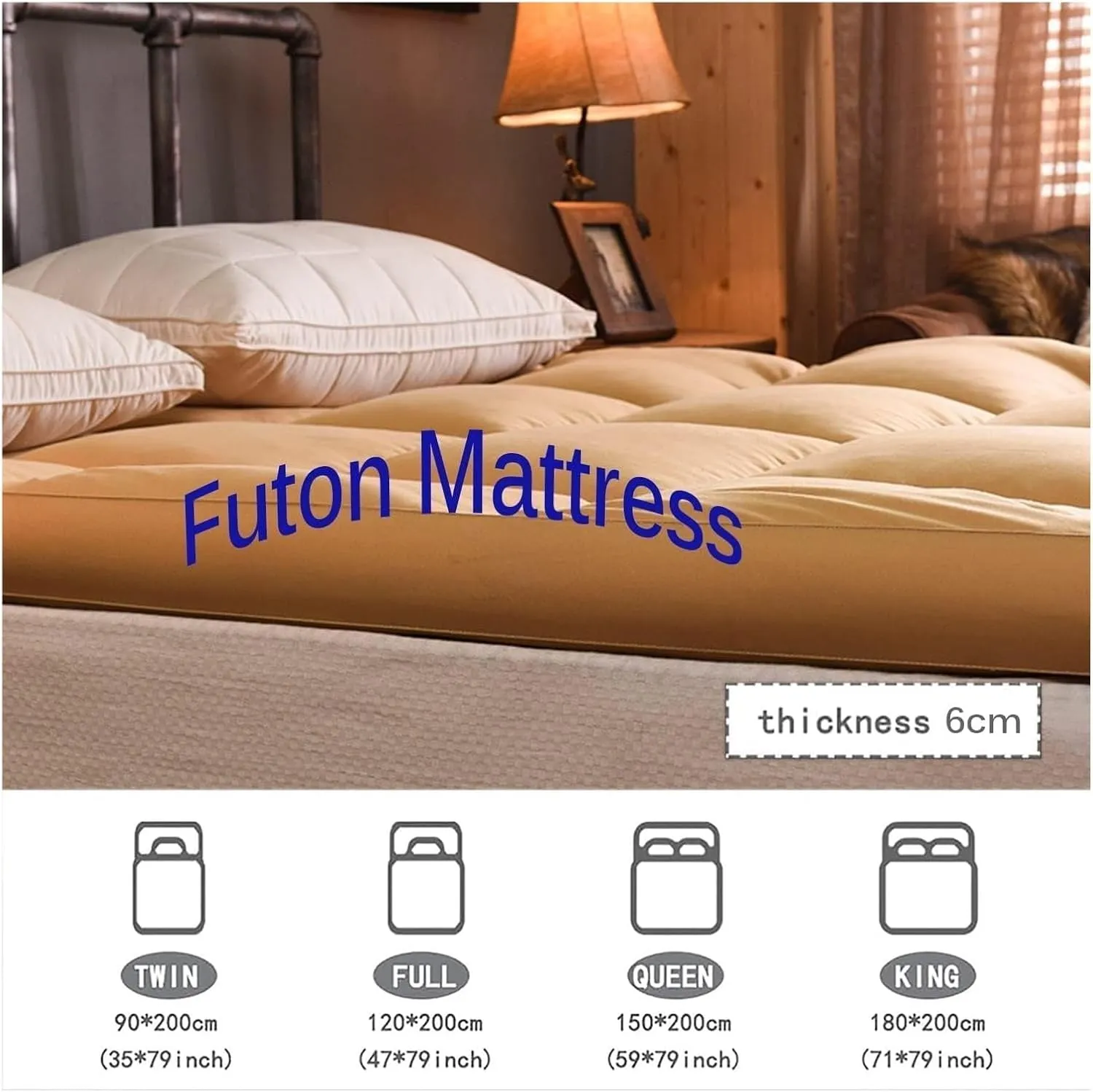 Futon Mattress,Floor Mattress, Roll Up Folding Futon Mattress, Thickened Floor Futon Mattress, Portable Tatami Mat Soft Guest Cushion(B,Twin(100x200cm))