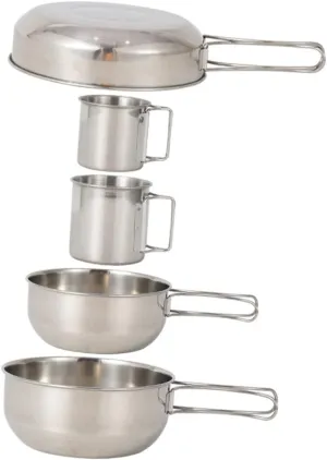 GANAZONO Stainless Steel Camping Tableware Set 5 Pieces Cup Pot Picnic Pot for Hiking BBQ