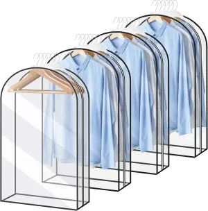 Garment Bag Closet Storage with Zipper, 40 inches Clear Suit Bag for Suits, Coats, Jackets, Shirts, 4 Packs