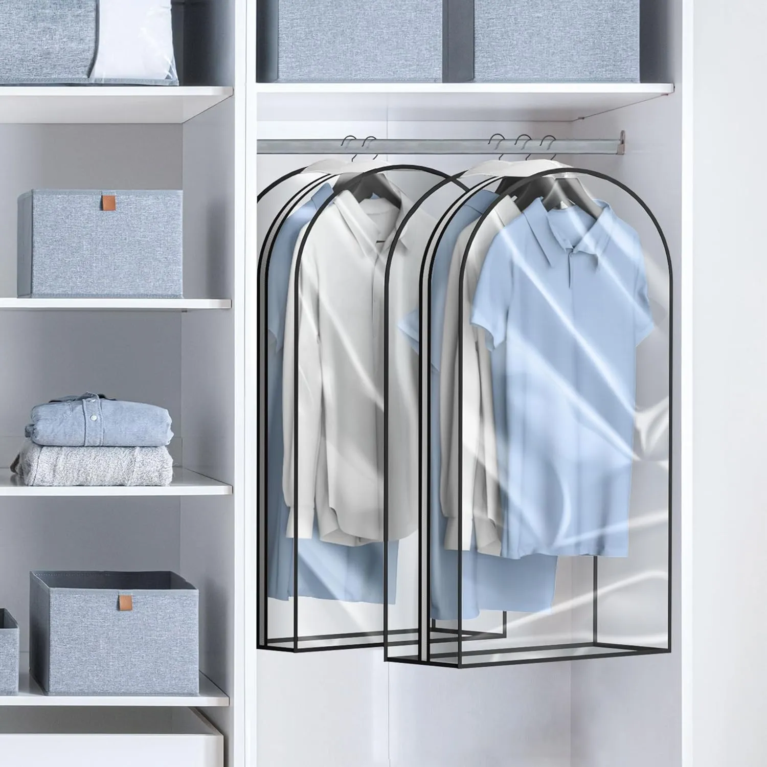 Garment Bag Closet Storage with Zipper, 40 inches Clear Suit Bag for Suits, Coats, Jackets, Shirts, 4 Packs
