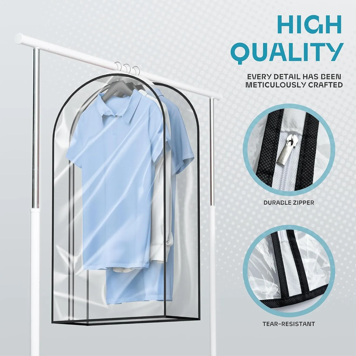 Garment Bag Closet Storage with Zipper, 40 inches Clear Suit Bag for Suits, Coats, Jackets, Shirts, 4 Packs