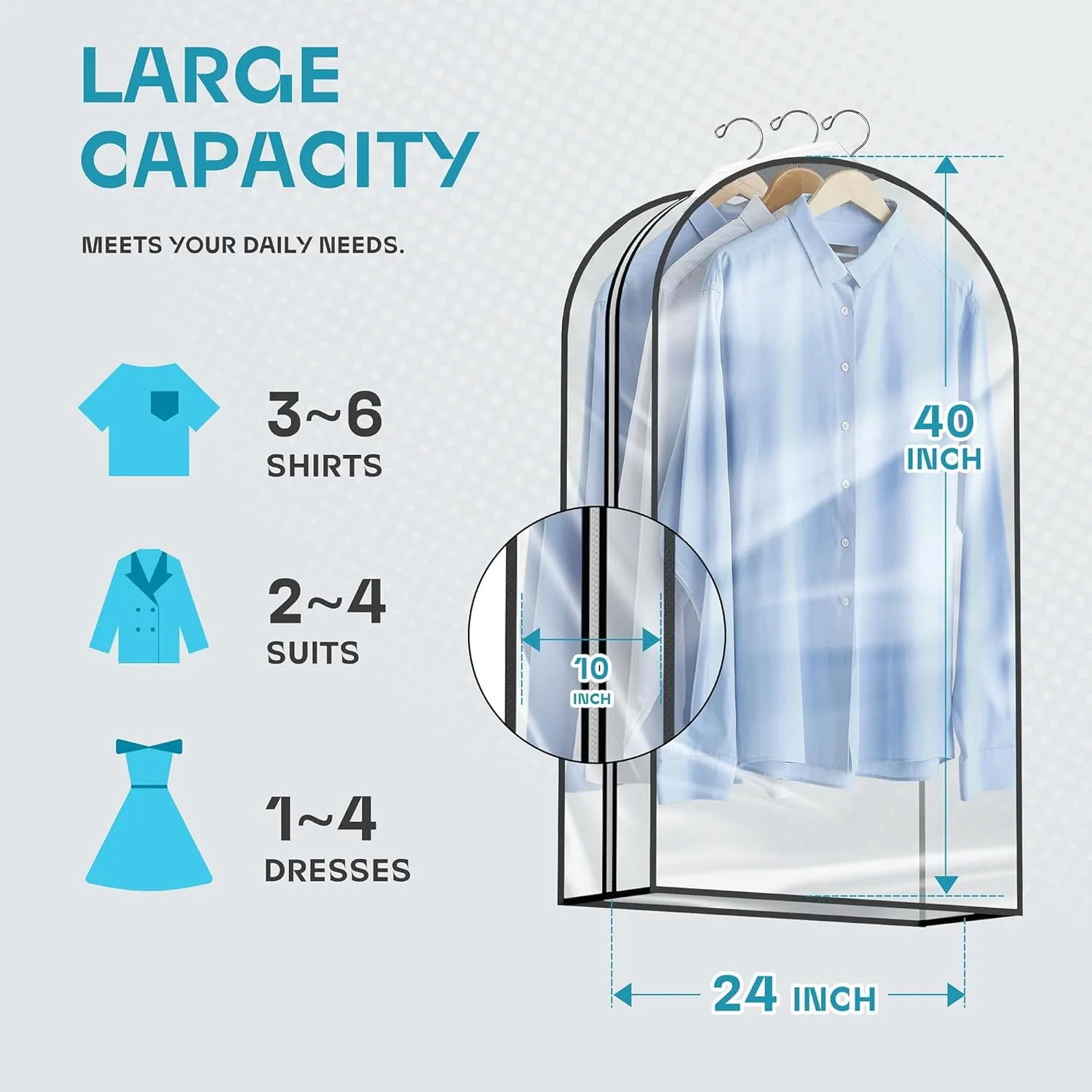 Garment Bag Closet Storage with Zipper, 40 inches Clear Suit Bag for Suits, Coats, Jackets, Shirts, 4 Packs