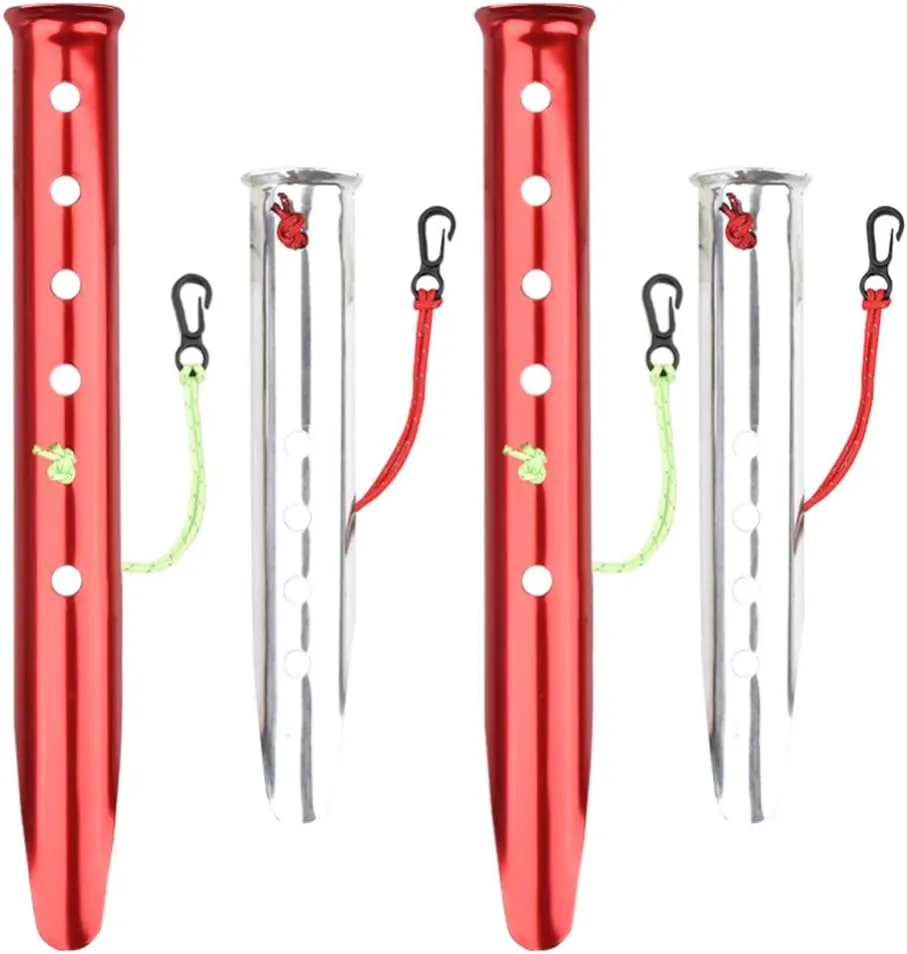 Garneck 4pcs Aluminum Tent Stakes U-Shaped Heavy Duty Pegs for Camping Hiking and Beach Use Strong and Lightweight Design for Snow and Loose Silver Color