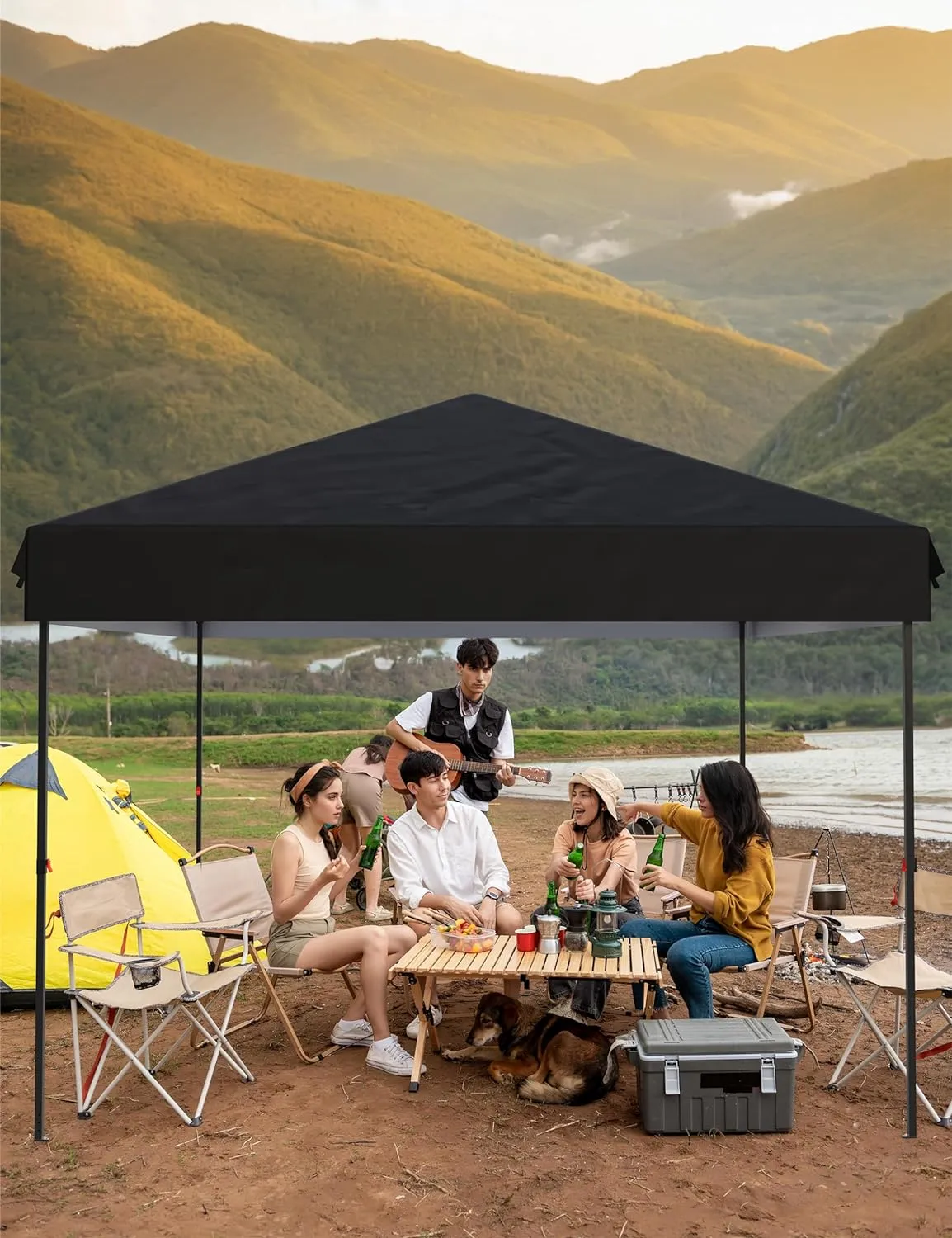 Garvee 10x10 Pop Up Canopy Tent Outdoor Canopy One-Person Set Up Heavy Duty Commercial Instant Tent Shelter, 3-Sidewall Black