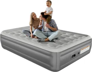GarveeHome Queen Air Mattress with 2 Pumps, 18" Raised Inflatable Mattress, Comfort Blow Up Mattress, Waterproof, Foldable & Portable Air Bed for Home, Guests & Camping, Grey