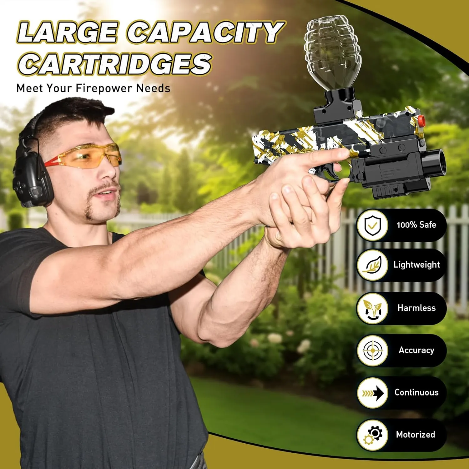 Gel Ball Blaster Gun, Splat Gun for Precision Shooting, Electric Water Ball Orby Gun with Top Loading Design, Great for Competitive Team Play, Ages 15  (Yellow)