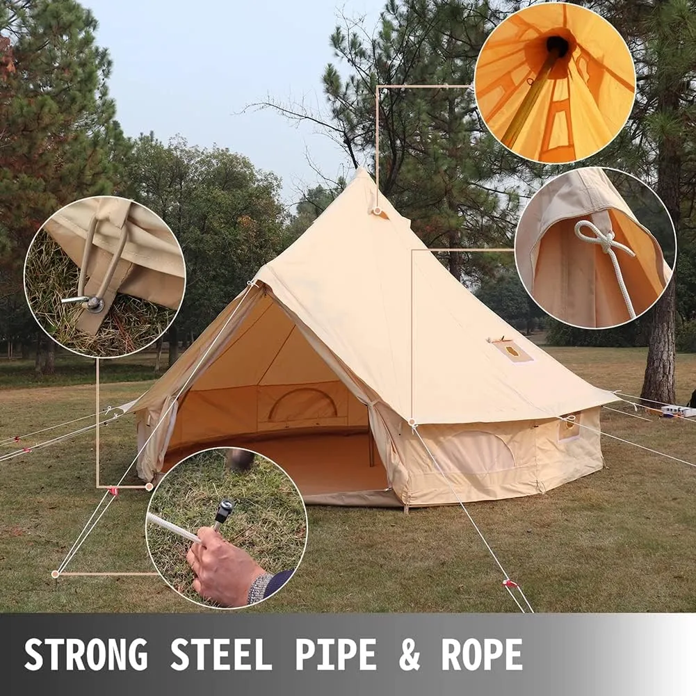 GeRRiT 4-12 Person Camping Tent 3-6m Waterproof Cotton Canvas Bell Tent Outdoor 4 Seasons Family Party Picnic Yurt Tent W/Stove Hole