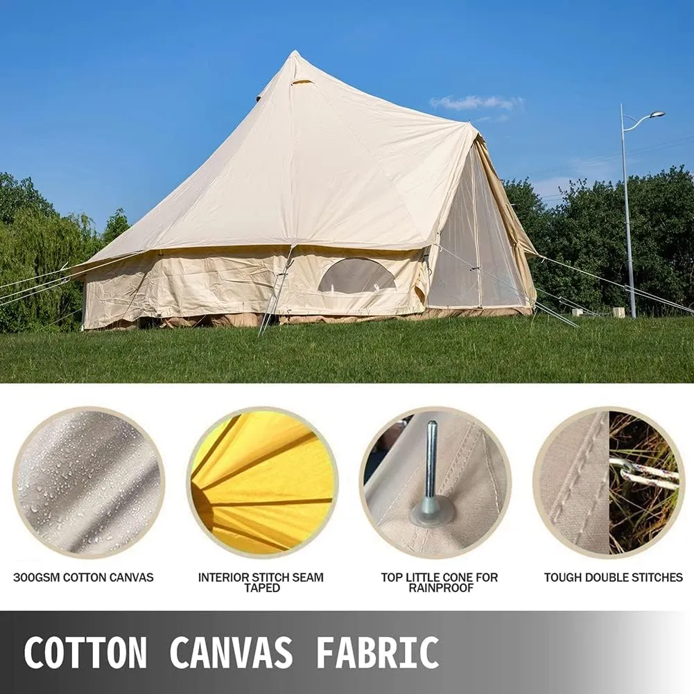GeRRiT 4-12 Person Camping Tent 3-6m Waterproof Cotton Canvas Bell Tent Outdoor 4 Seasons Family Party Picnic Yurt Tent W/Stove Hole