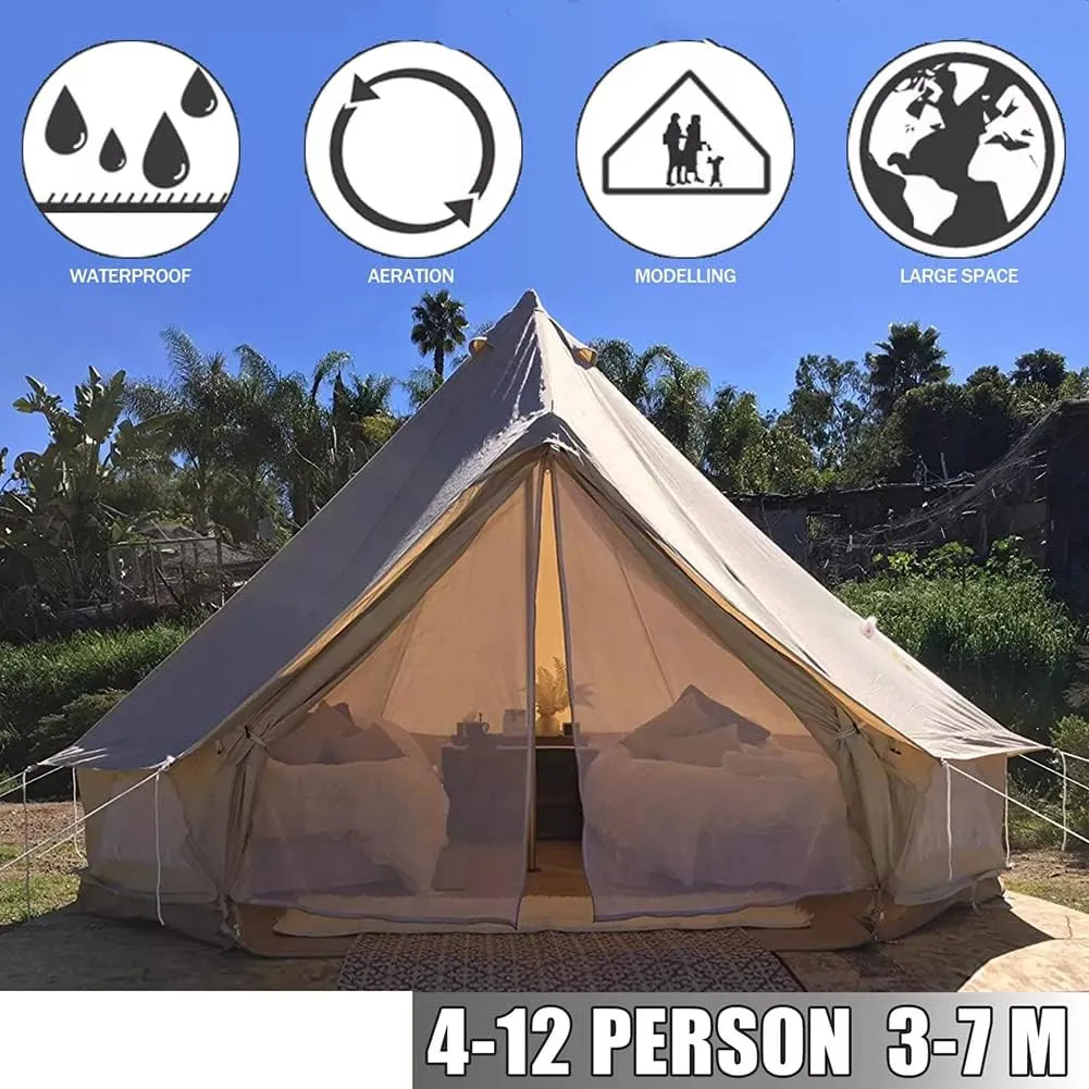 GeRRiT 4-12 Person Camping Tent 3-6m Waterproof Cotton Canvas Bell Tent Outdoor 4 Seasons Family Party Picnic Yurt Tent W/Stove Hole
