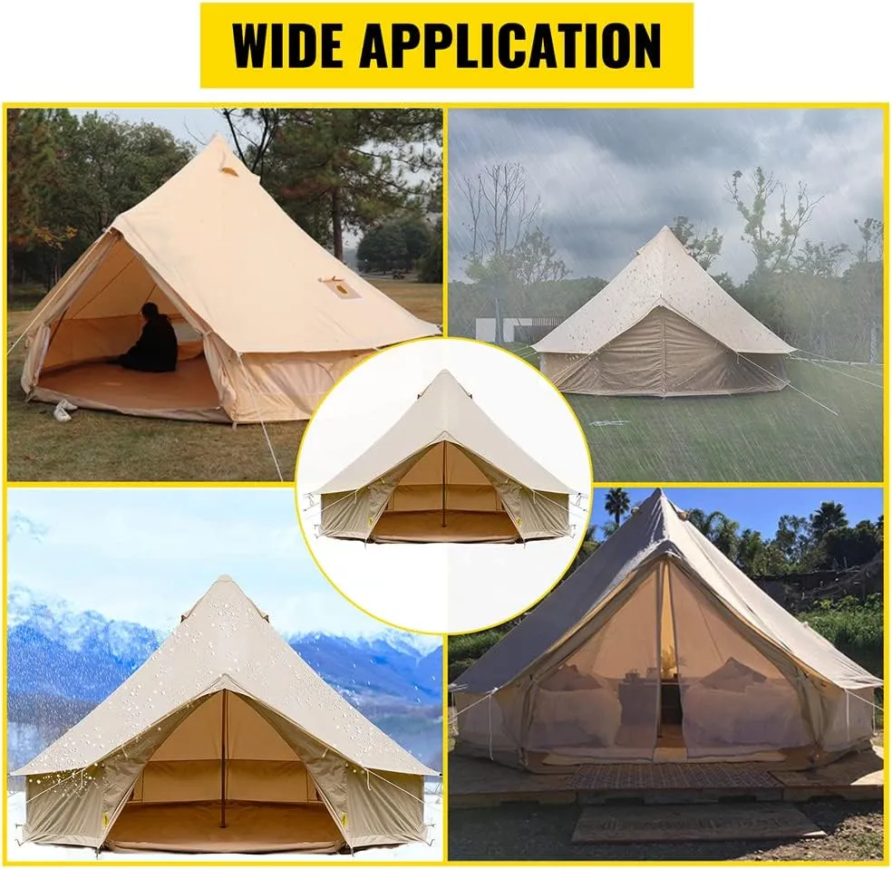 GeRRiT 4-12 Person Camping Tent 3-6m Waterproof Cotton Canvas Bell Tent Outdoor 4 Seasons Family Party Picnic Yurt Tent W/Stove Hole