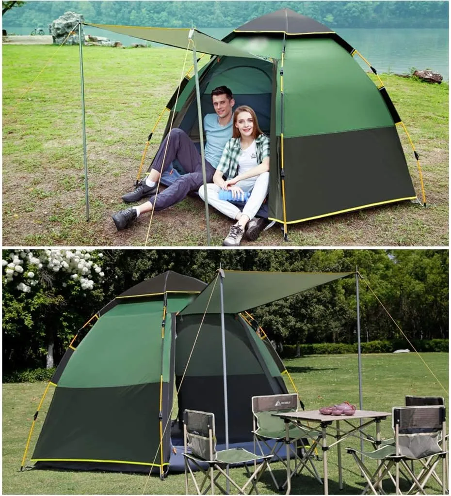 GeRRiT Tent Outdoor 3-4 People Automatic Anti-Storm Rain 2 Double Thick Rainproof Camping Outdoor Camping Household Tent Pop-Up Large Camping Tent Cabin Beach Tent Quick Installation Waterproof Tent