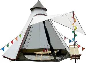 GeRRiT Waterproof Camping Pyramid Teepee Tent Adult Tipi Tent Waterproof Double Layers Indian Tent Yurt Tent Tower Post Bell Tent for Outdoor Family Trip