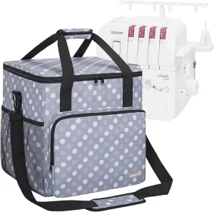 GMAK Serger Carrying Case, Universal Serger Storage Bag with Base Padding Pad, Storage Pockets, Travel Case with Shoulder Strap for Most Standard Overlock Sewing Machines and Accessories, Grey Dots