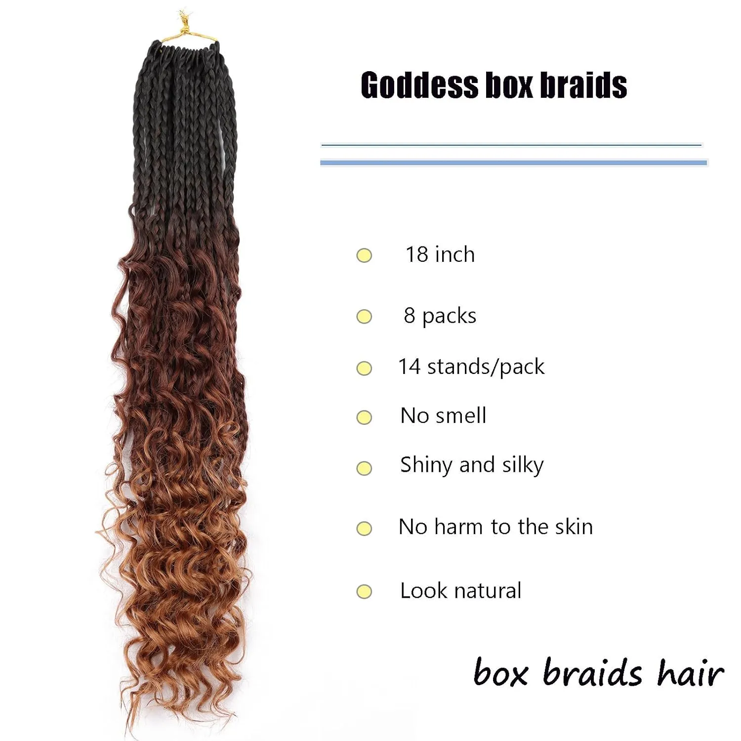 Goddess Box Braids Crochet Hair 18 inch Curly Ends,Crochet Box Braids 8 Packs Bohomian Box Braids Crochet hair Synthetic Braiding Hair Extension 1b/33/30