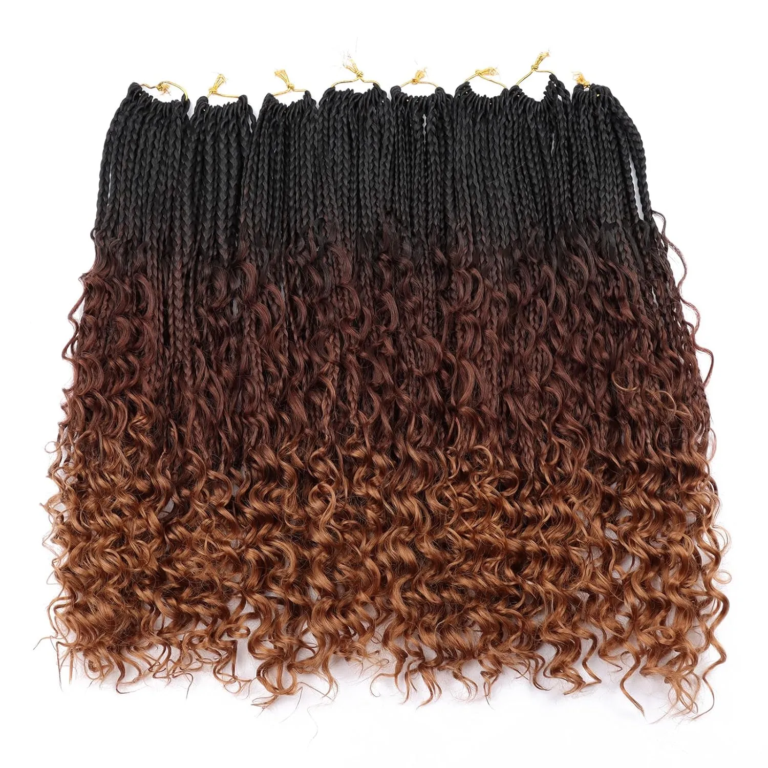 Goddess Box Braids Crochet Hair 18 inch Curly Ends,Crochet Box Braids 8 Packs Bohomian Box Braids Crochet hair Synthetic Braiding Hair Extension 1b/33/30