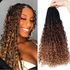 Goddess Box Braids Crochet Hair 18 inch Curly Ends,Crochet Box Braids 8 Packs Bohomian Box Braids Crochet hair Synthetic Braiding Hair Extension 1b/33/30