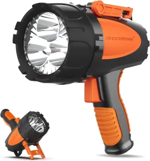GOODSMANN LED Rechargeable Marine Handheld Spotlight 4500 Lumen Boat Spot Light Waterproof Searchlight Portable Flashlight with EVA Case USB Adapter Car Charger for Outdoor and Indoor Use