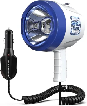 GOODSMANN Marine Handheld Spotlight 1200 Lumen Glare-Free Halogen Flashlight 12V DC Car Charger Corded Spot Light for Sailing Fishing Hiking Camping