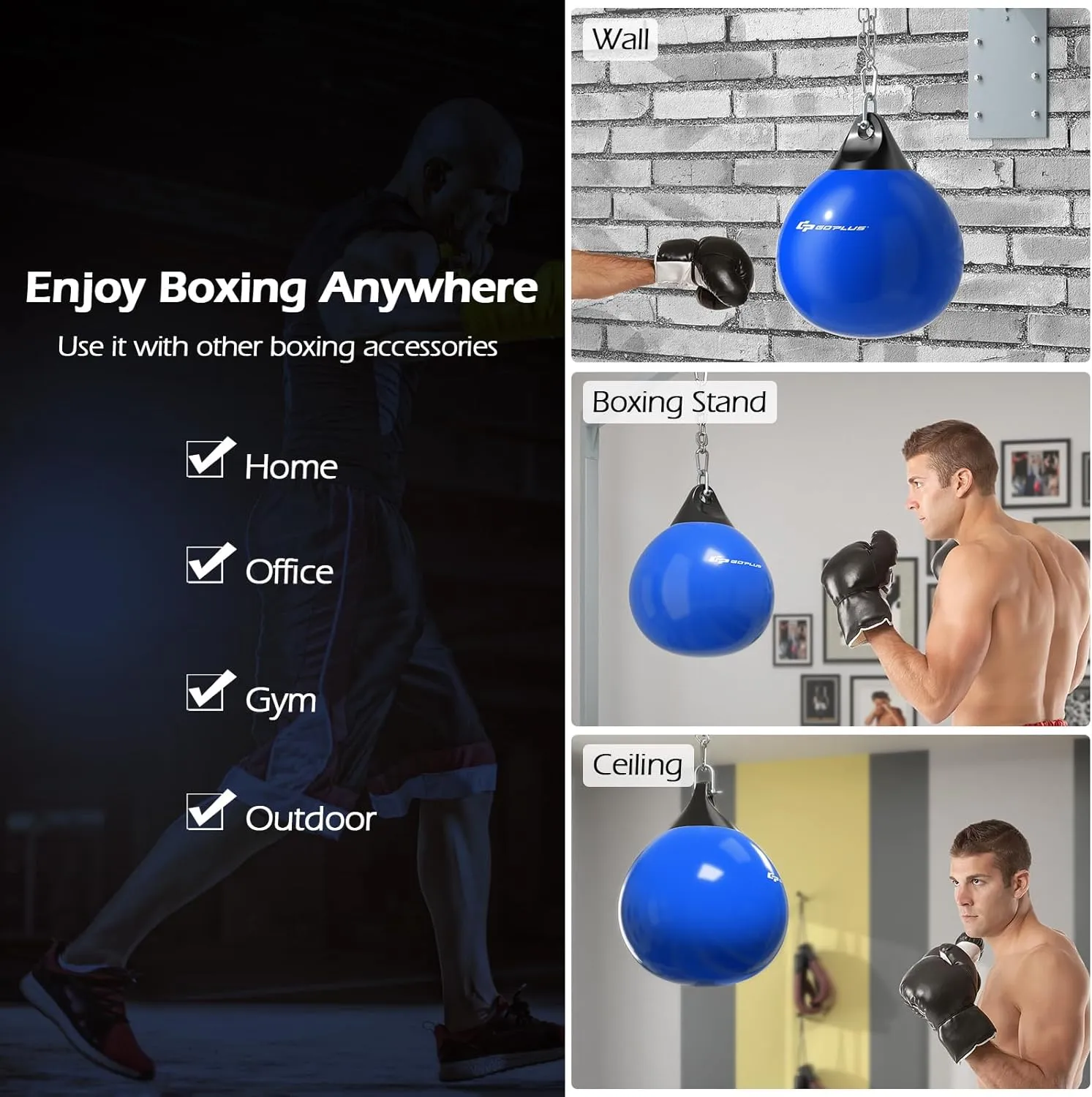 Goplus Water Aqua Bag, 21'' 180 Pound /18” 110 Pound Heavy Punching Bag with Adjustable Metal Chain, Water Injection Hose, Boxing Training Bag for Adults Fitness, MMA