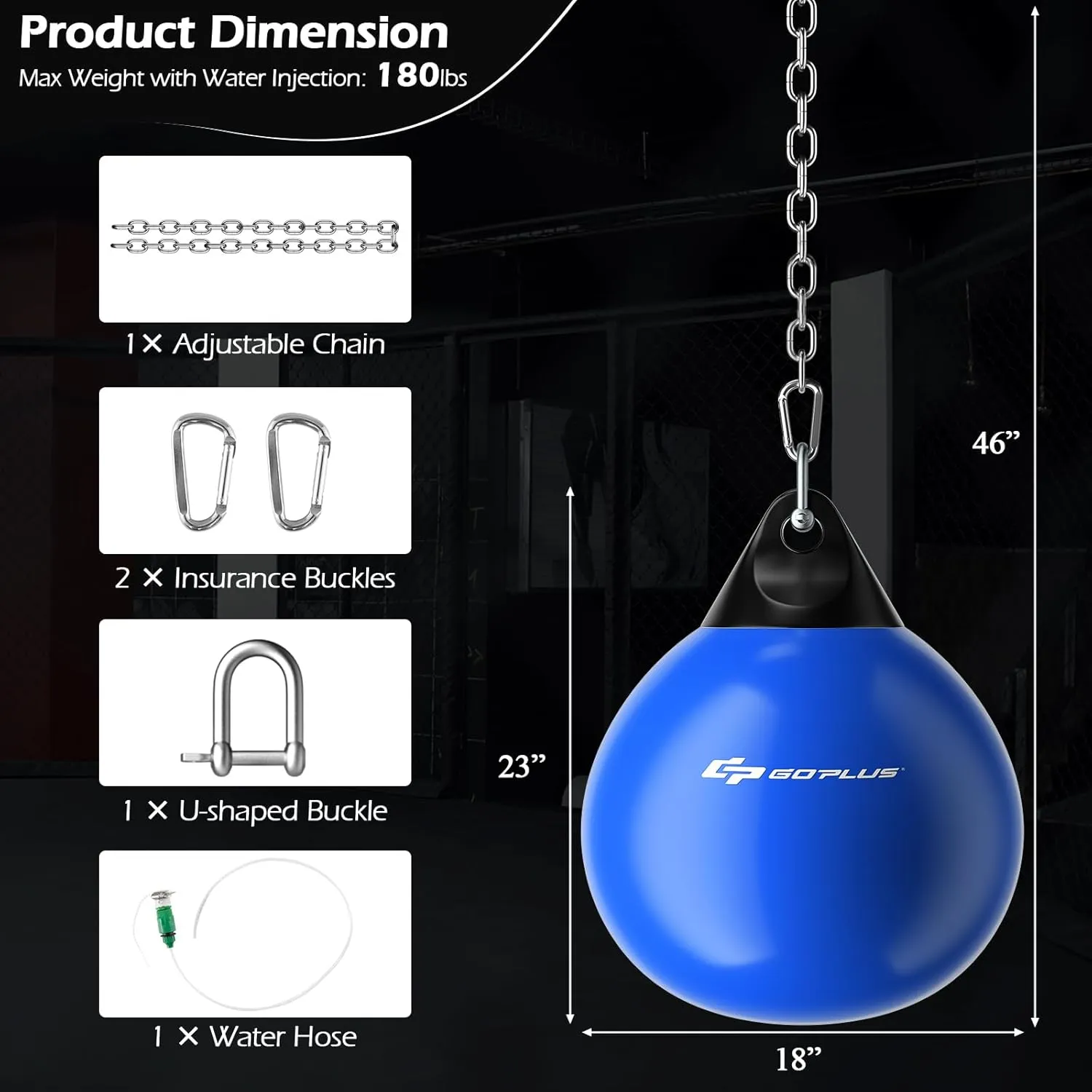 Goplus Water Aqua Bag, 21'' 180 Pound /18” 110 Pound Heavy Punching Bag with Adjustable Metal Chain, Water Injection Hose, Boxing Training Bag for Adults Fitness, MMA