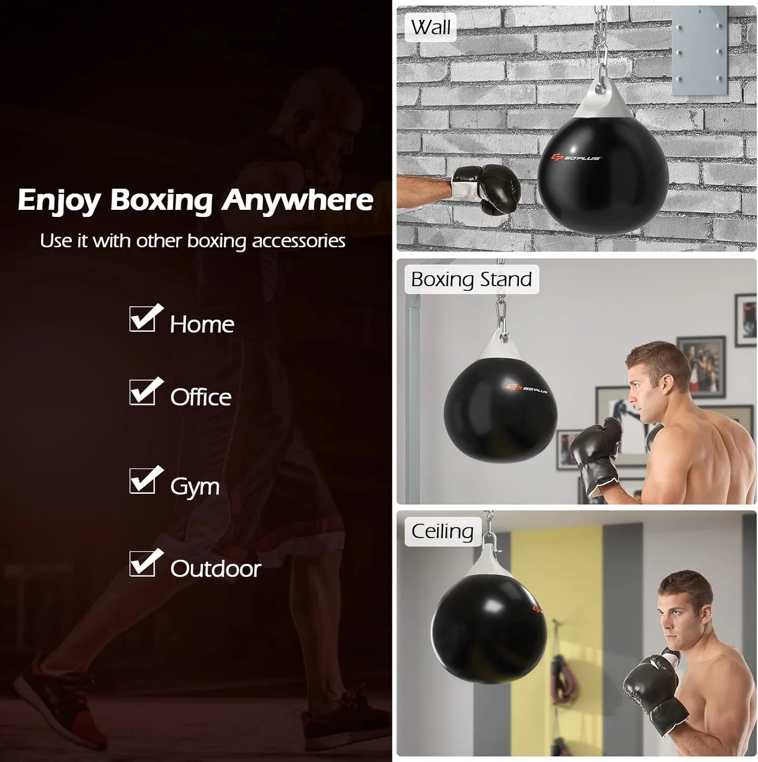 Goplus Water Aqua Bag, 21'' 180 Pound /18” 110 Pound Heavy Punching Bag with Adjustable Metal Chain, Water Injection Hose, Boxing Training Bag for Adults Fitness, MMA