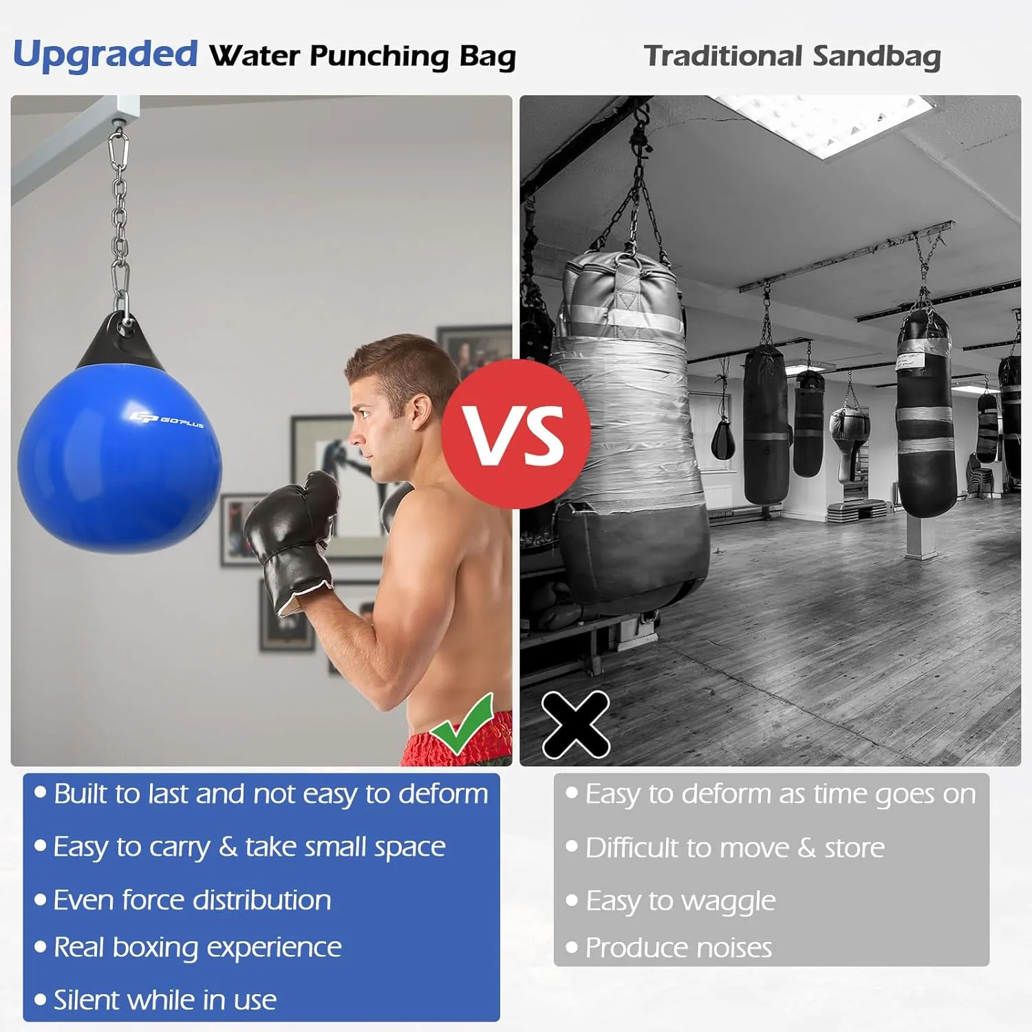 Goplus Water Aqua Bag, 21'' 180 Pound /18” 110 Pound Heavy Punching Bag with Adjustable Metal Chain, Water Injection Hose, Boxing Training Bag for Adults Fitness, MMA