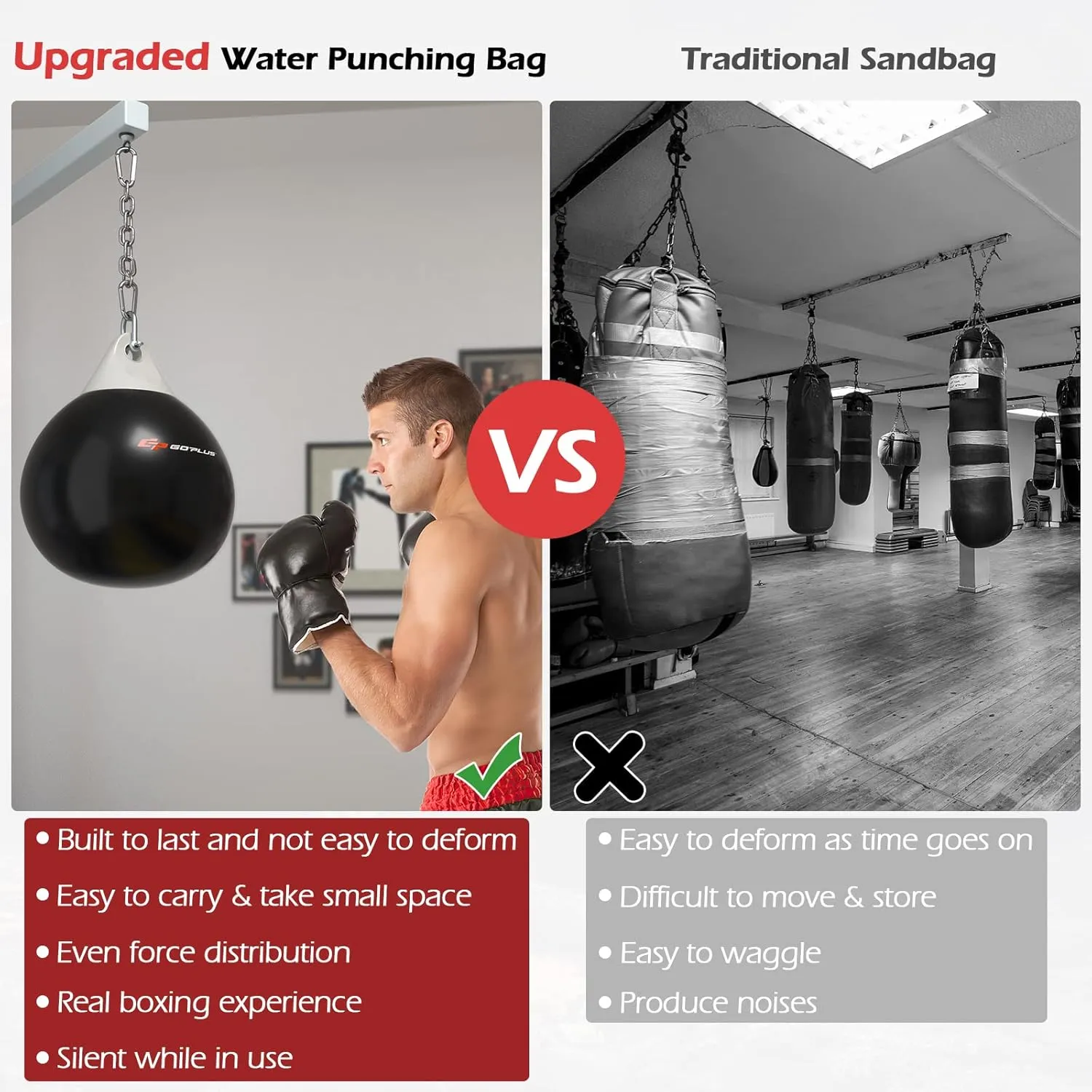 Goplus Water Aqua Bag, 21'' 180 Pound /18” 110 Pound Heavy Punching Bag with Adjustable Metal Chain, Water Injection Hose, Boxing Training Bag for Adults Fitness, MMA