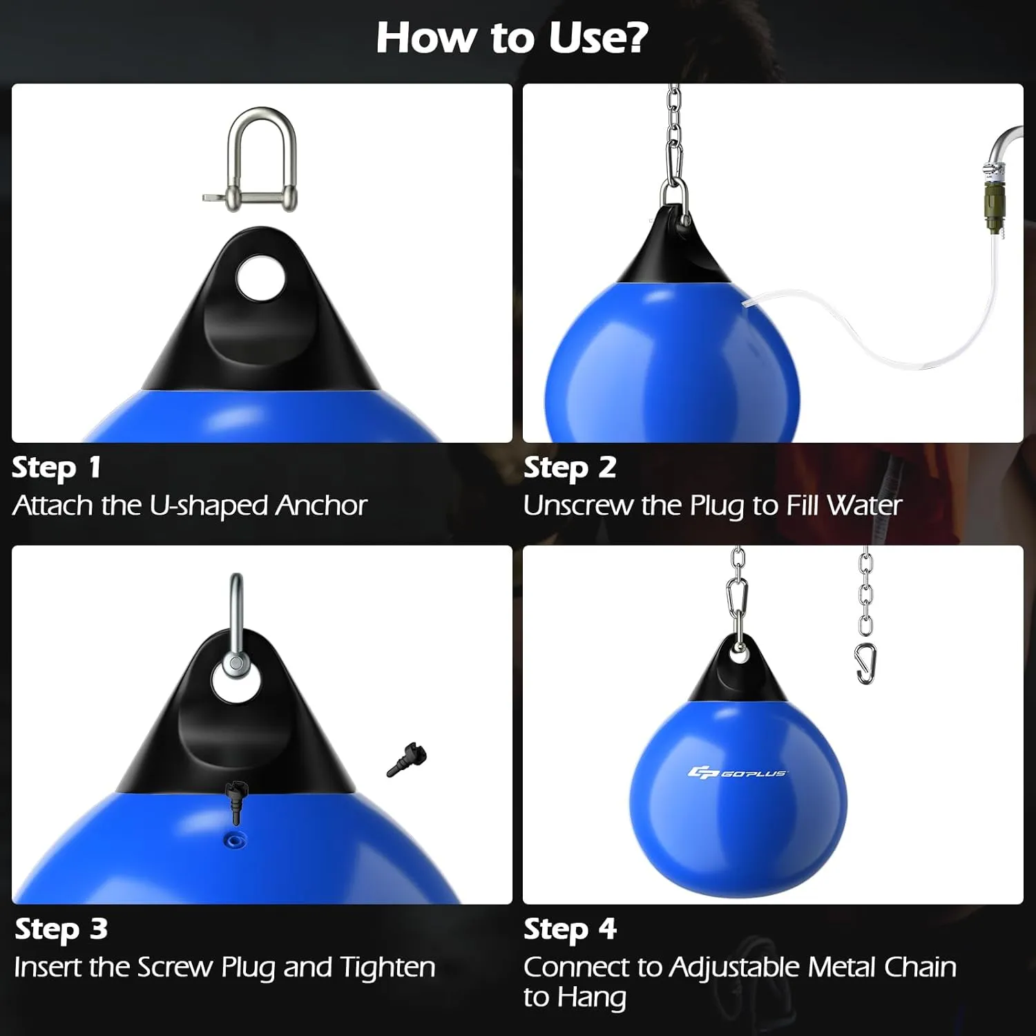 Goplus Water Aqua Bag, 21'' 180 Pound /18” 110 Pound Heavy Punching Bag with Adjustable Metal Chain, Water Injection Hose, Boxing Training Bag for Adults Fitness, MMA