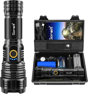 Goreit Flashlights LED High Lumens Rechargeable, 2000 Lumens XHP70.2 Super Bright Flashlight, Flash Light Battery Powered, Powerful Handheld Flashlight with Holster for Emergency Camping Hiking Gift