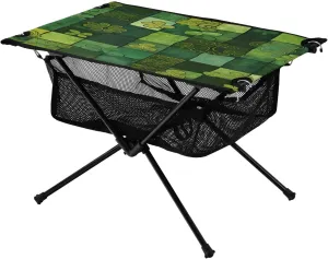Graffiti Green Patchwork Fabric & Clover Portable Camping Table,Outdoor Folding Table,Beach Table,Suitable for Camping,Hiking,Picnic