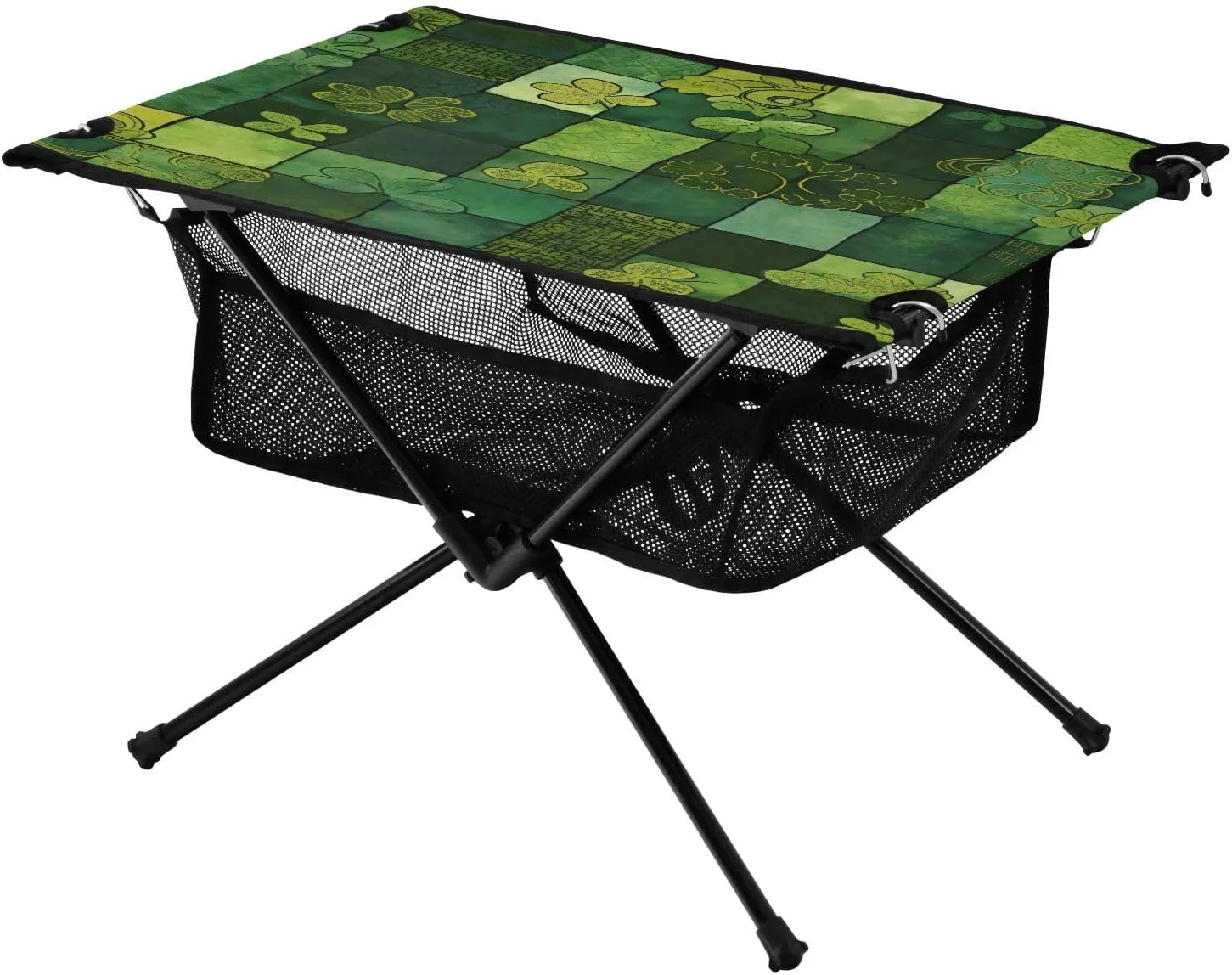 Graffiti Green Patchwork Fabric & Clover Portable Camping Table,Outdoor Folding Table,Beach Table,Suitable for Camping,Hiking,Picnic