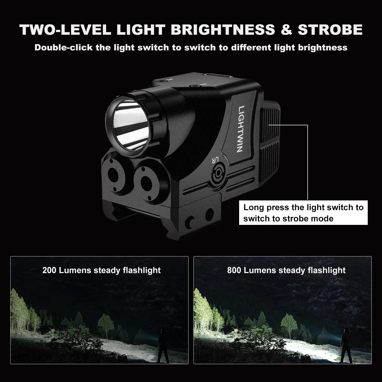 Green Blue Red Purple Infrared Laser Beam with 800 Lumen LED Light for Pistol, 3 in 1 Laser Flashlight Combo, USB Rechargeable Laser Sight with Strobe Flashlight