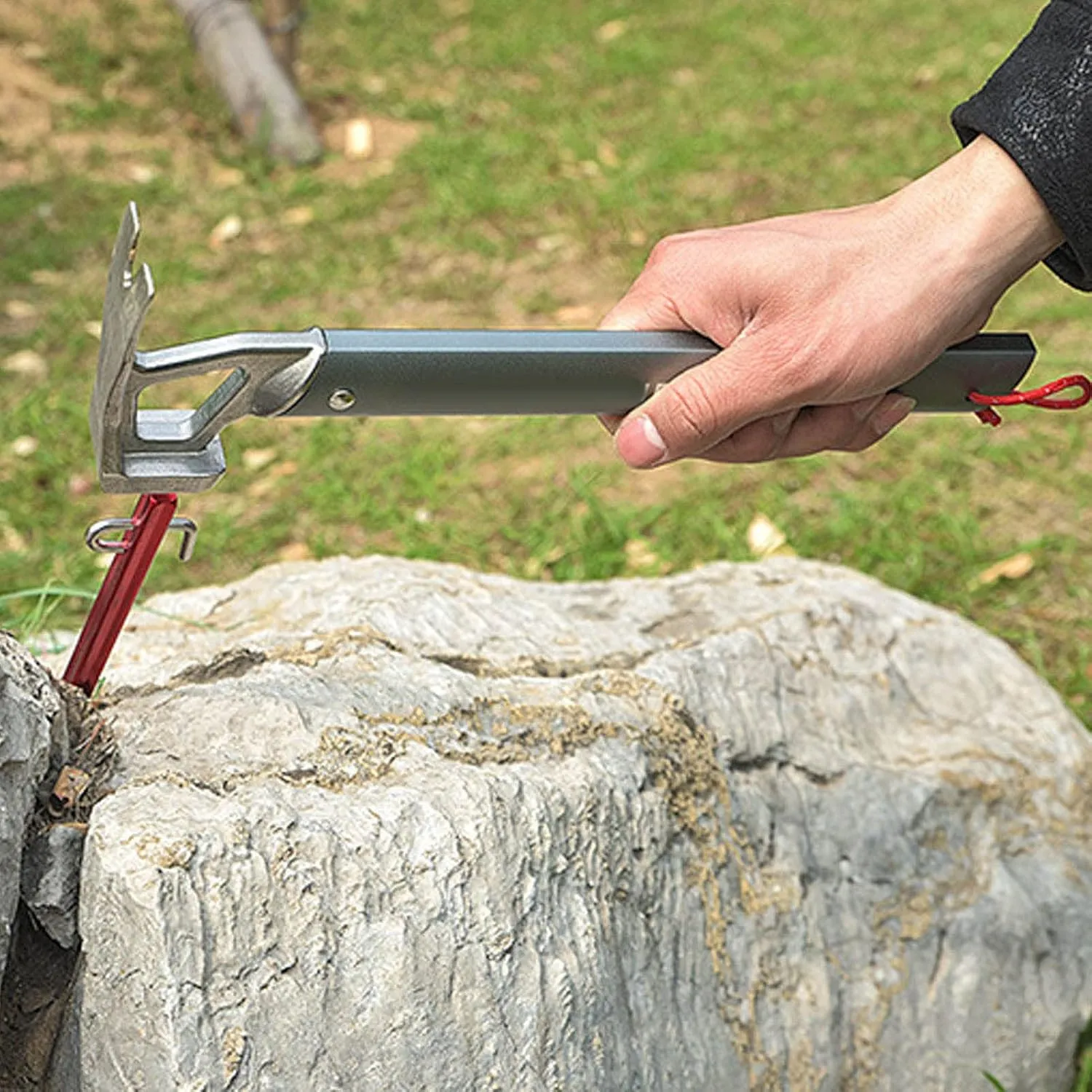 Grey Aluminum 12" Tent Stake Hammer with Remover, Lightweight for Camping, Backpacking & Hiking
