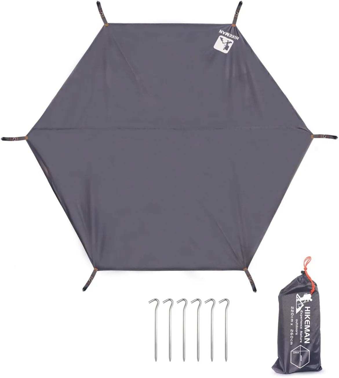 Ground Sheet, Hexagonal, Leisure Sheet, Waterproof, Lightweight, Tarp, Tent Mat, Hexagon for One-Pole Tents, Includes Storage Bag, Pegs Included, M (86.6 x 102.2 inches (220 x 260 cm))