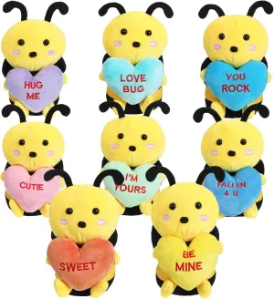 Hanaive 8 Pcs Valentines Day Stuffed Animals Bulk Valentine Plush Animals Toys with Holding Heart Sweet Romantic Anniversary Birthday Funny Gift for Her Girls Boys Girlfriend (Bee)