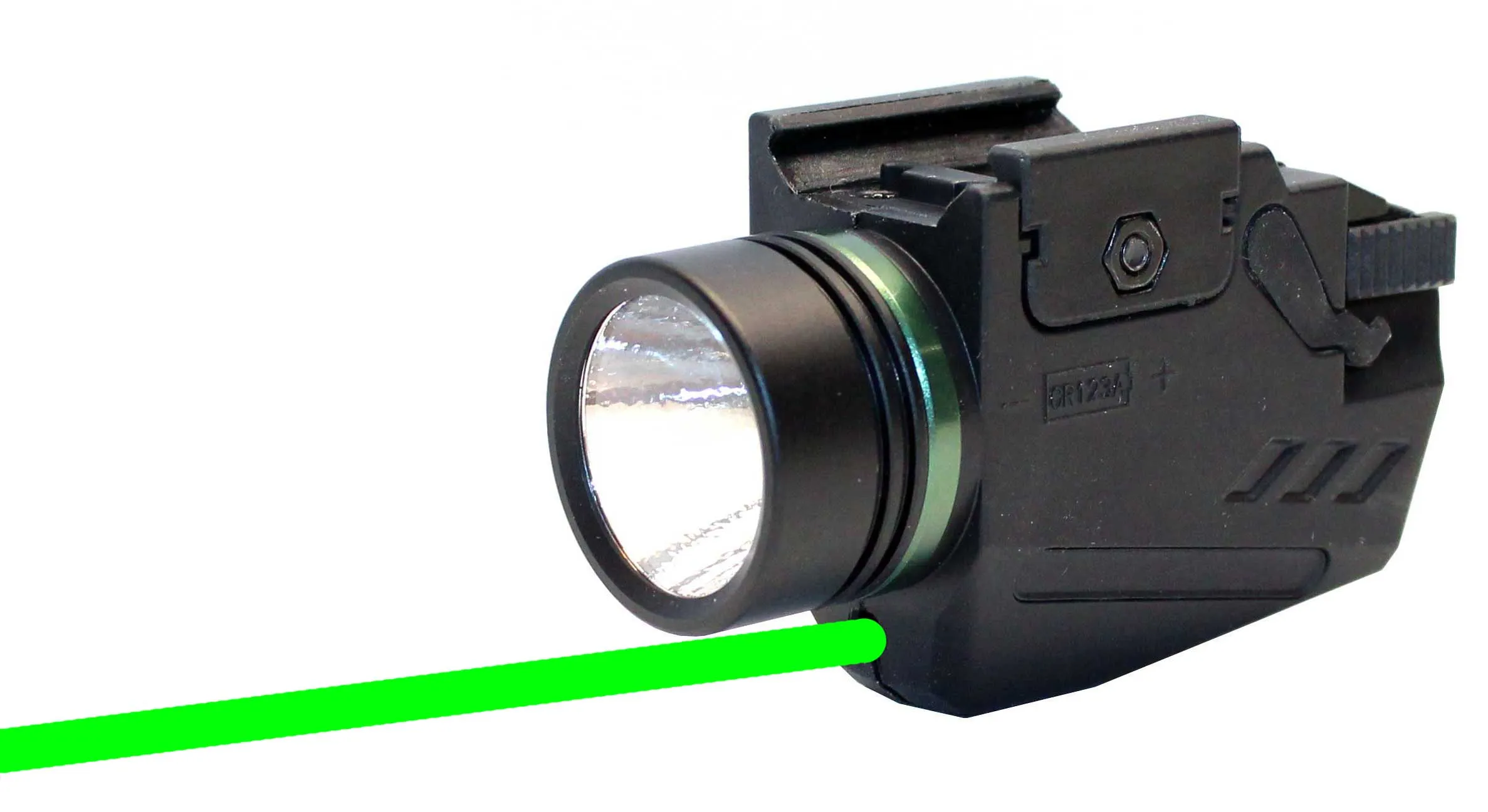 Handgun flashlight with green laser combo 300 lumens polymer body black for Glock 38.