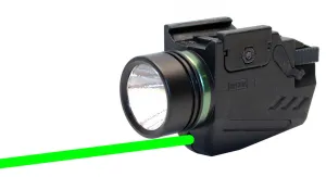 Handgun flashlight with green laser combo 300 lumens polymer body black for Glock 38.
