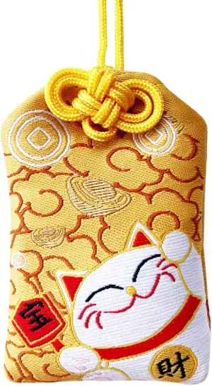 Handmade Traditional Japanese Omamori Blessing Lucky Amulet for Good Wealth/Lucky Cat/Maneki Neko Hanging Fortune Bag Gifts for Women Men