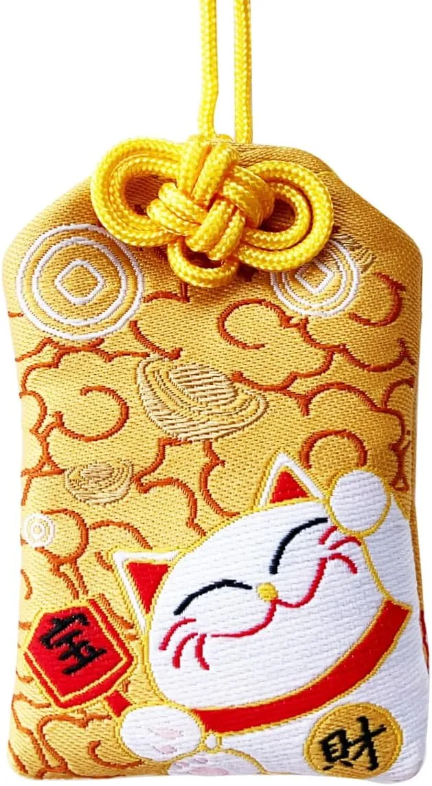 Handmade Traditional Japanese Omamori Blessing Lucky Amulet for Good Wealth/Lucky Cat/Maneki Neko Hanging Fortune Bag Gifts for Women Men