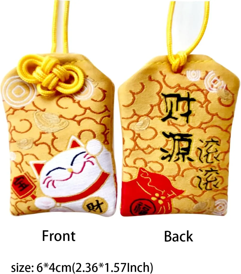 Handmade Traditional Japanese Omamori Blessing Lucky Amulet for Good Wealth/Lucky Cat/Maneki Neko Hanging Fortune Bag Gifts for Women Men