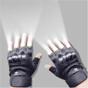 Hands Free Flashlight Gloves, LED Flashlight Gloves, Flashlight Gloves for Men, Flashlight Gloves, Gloves with Lights on Fingertips, Cool Gadgets Half Finger Lighted Gloves for Men Women (#01)