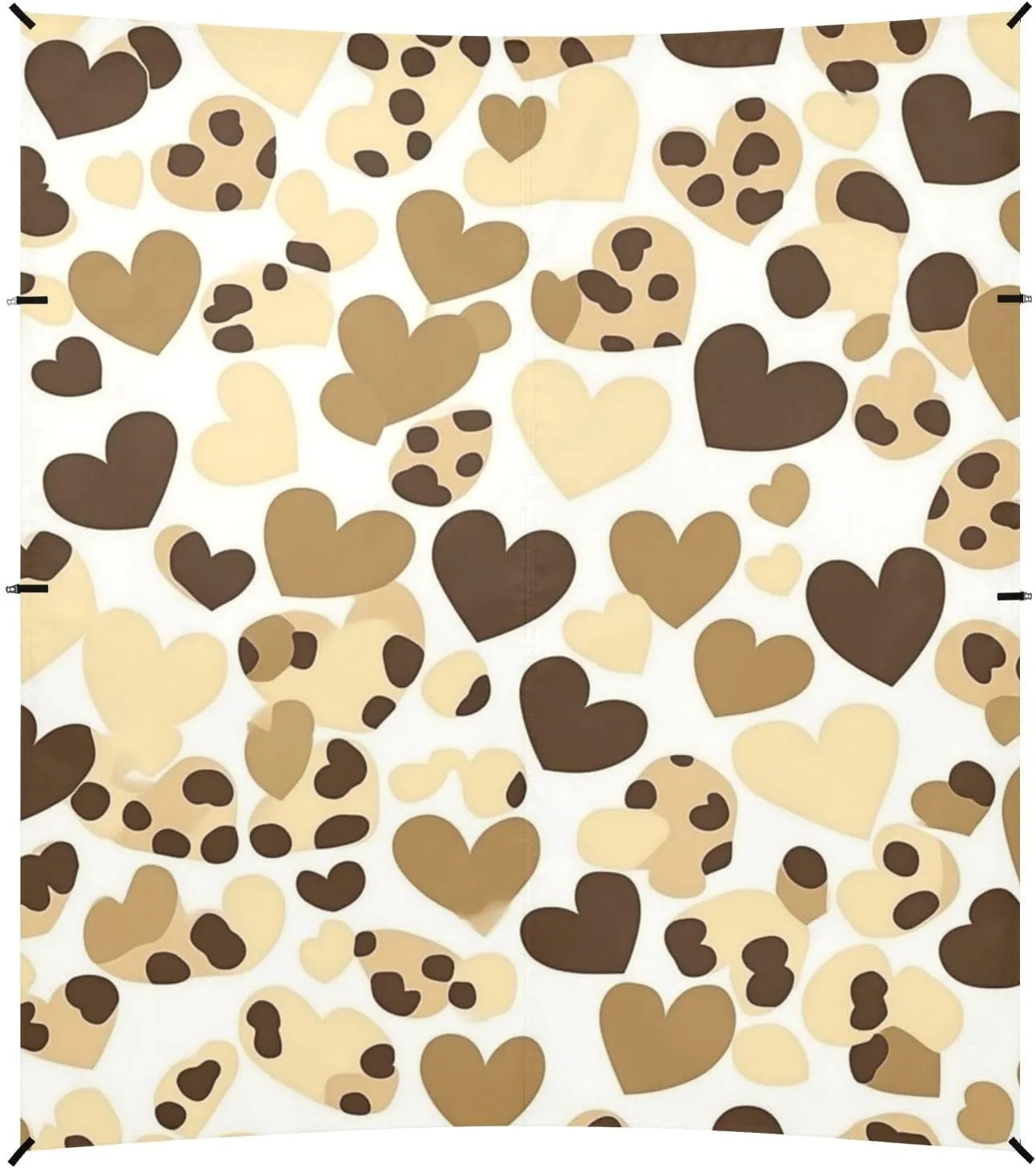 Happy Valentine Cartoon Brown Leopard Heart Foldable Beach Canopy UPF50 Waterproof Sun Shelter with Sandbags & Sand Shovel for Camping, Picnics, Backyard & Fishing