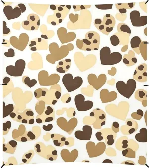 Happy Valentine Cartoon Brown Leopard Heart Foldable Beach Canopy UPF50 Waterproof Sun Shelter with Sandbags & Sand Shovel for Camping, Picnics, Backyard & Fishing