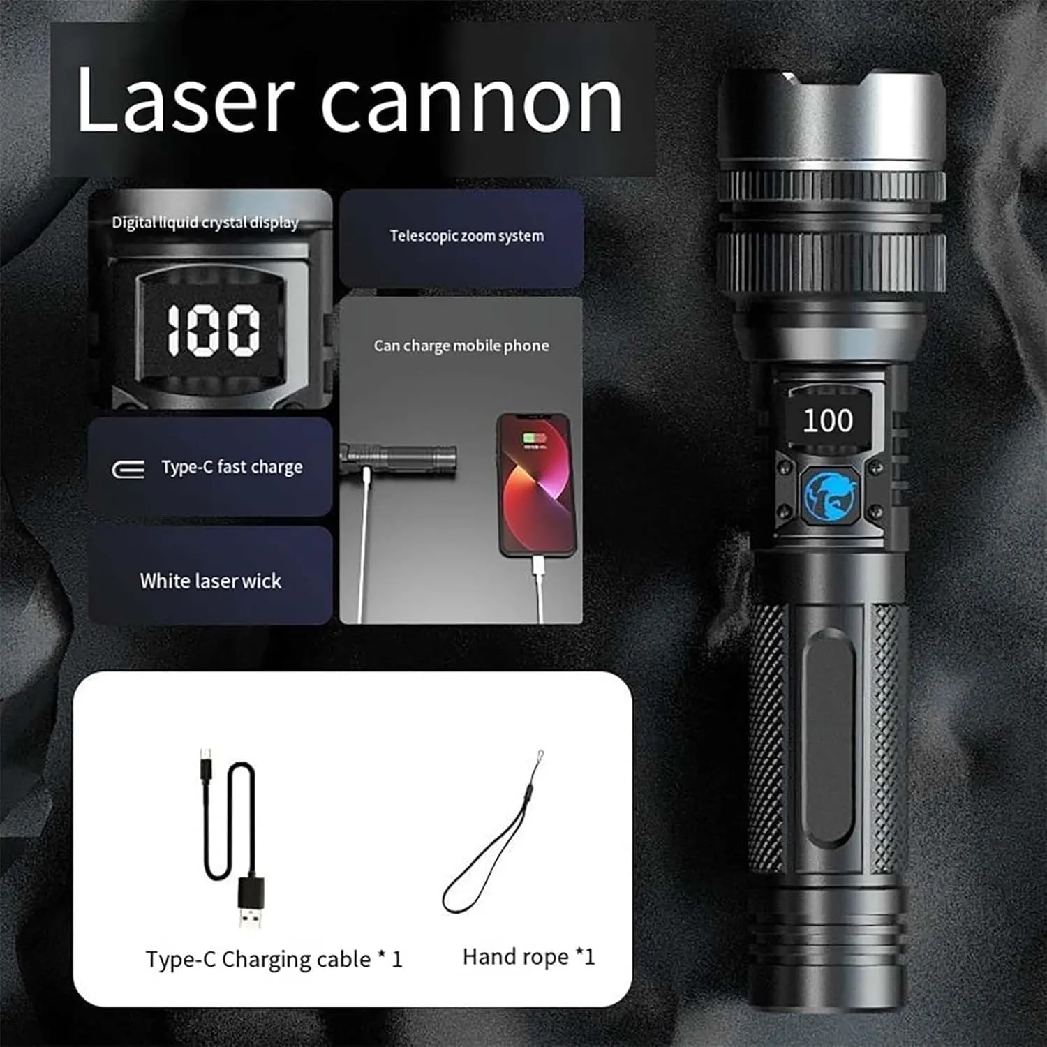 Happytion Flashlight(Zoomable), 2025 The Ultimate Survival Flashlight, USB Rechargeable Waterproof Handheld Flashlights High Lumens, with LED Digital Display (1 pcs)