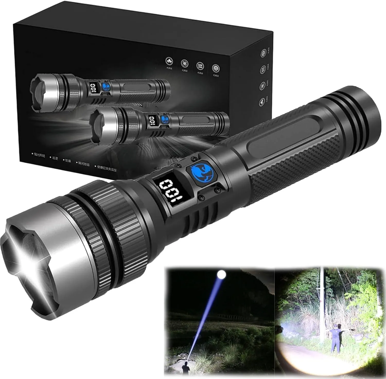 Happytion Flashlight(Zoomable), 2025 The Ultimate Survival Flashlight, USB Rechargeable Waterproof Handheld Flashlights High Lumens, with LED Digital Display (1 pcs)