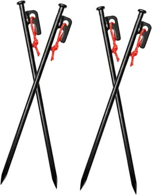 Happyyami Outdoor Camping Tent Stakes 4pcs Heavy Duty Metal Stakes for Tents Tarps Groundsheets with Storage Bag