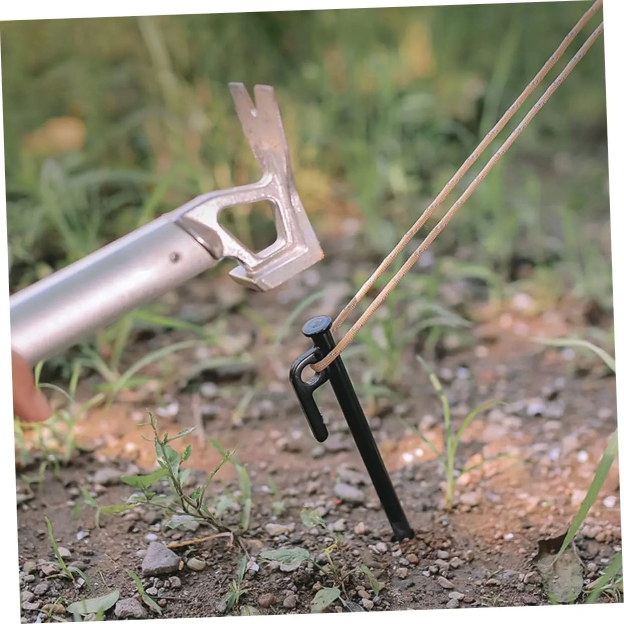 Happyyami Outdoor Camping Tent Stakes 4pcs Heavy Duty Metal Stakes for Tents Tarps Groundsheets with Storage Bag