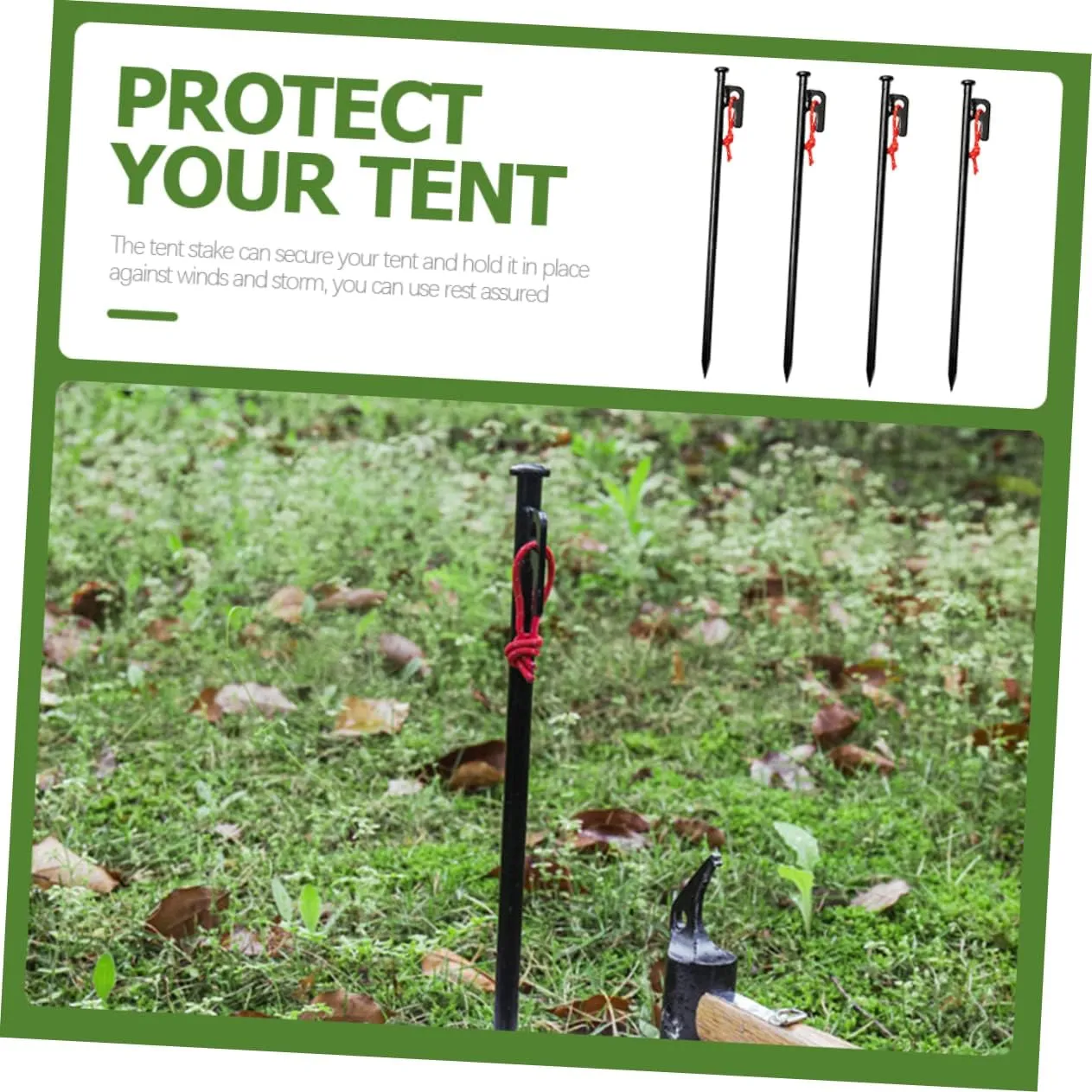 Happyyami Outdoor Camping Tent Stakes 4pcs Heavy Duty Metal Stakes for Tents Tarps Groundsheets with Storage Bag